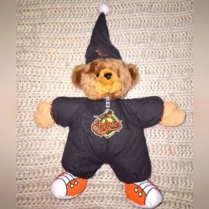 A Good Stuff Baltimore Orioles teddy bear wearing pajamas with a night cap.